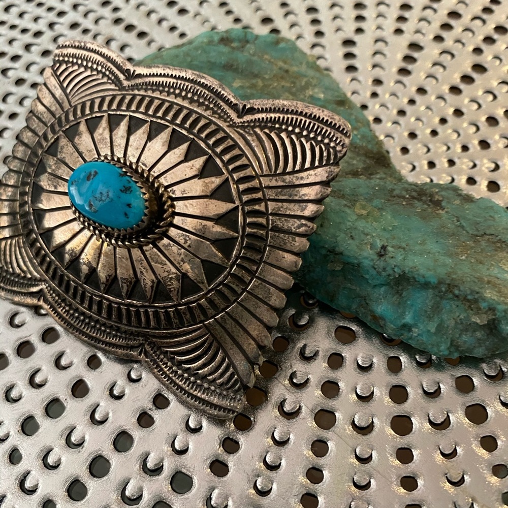 Native American sterling silver & turquoise buckle
